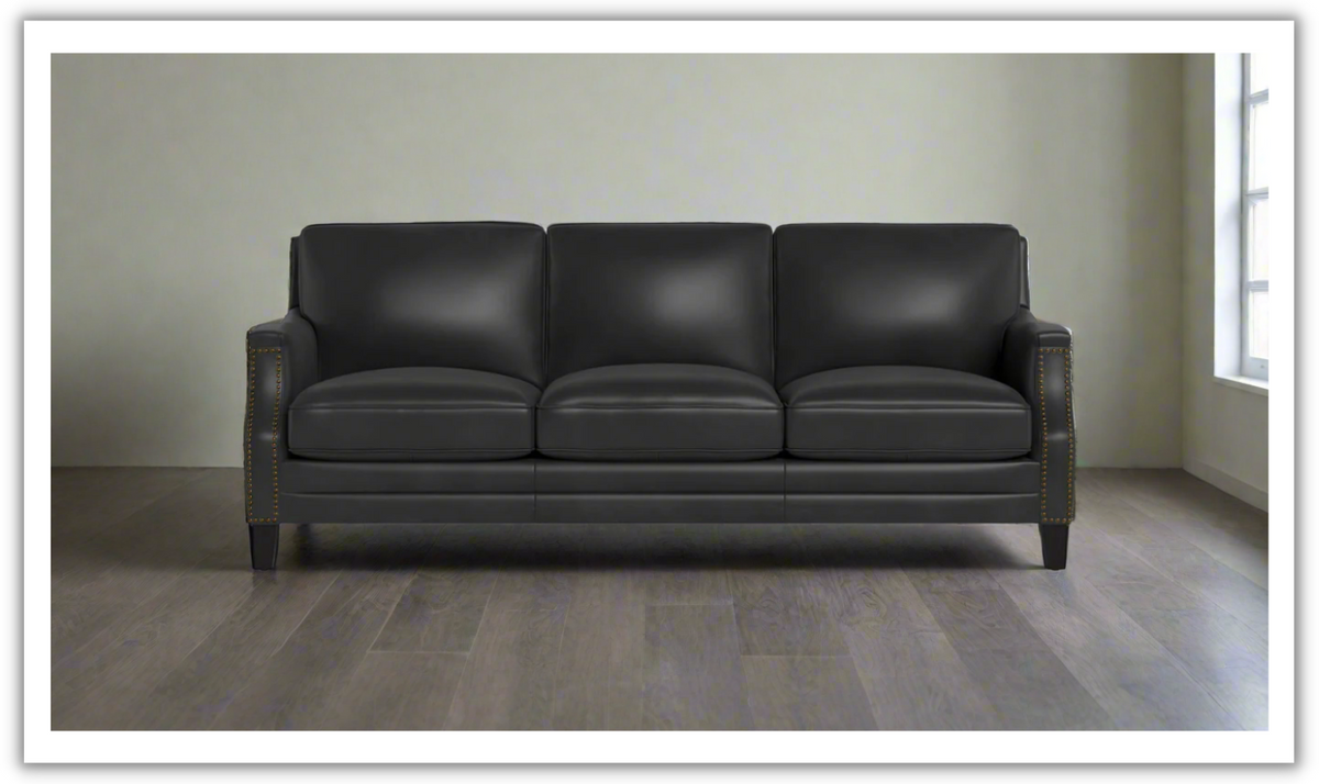 Camano 3 Seater 84" Leather Sofa With Nail-Head Finish