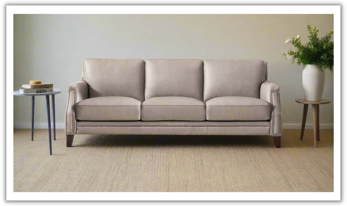 Camano 3 Seater 84" Leather Sofa With Nail-Head Finish