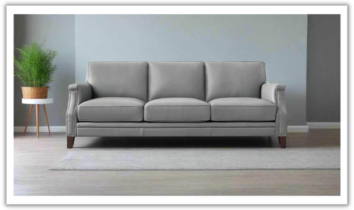 Camano 3 Seater 84" Leather Sofa With Nail-Head Finish