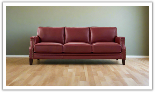 Camano 3 Seater 84" Leather Sofa With Nail-Head Finish
