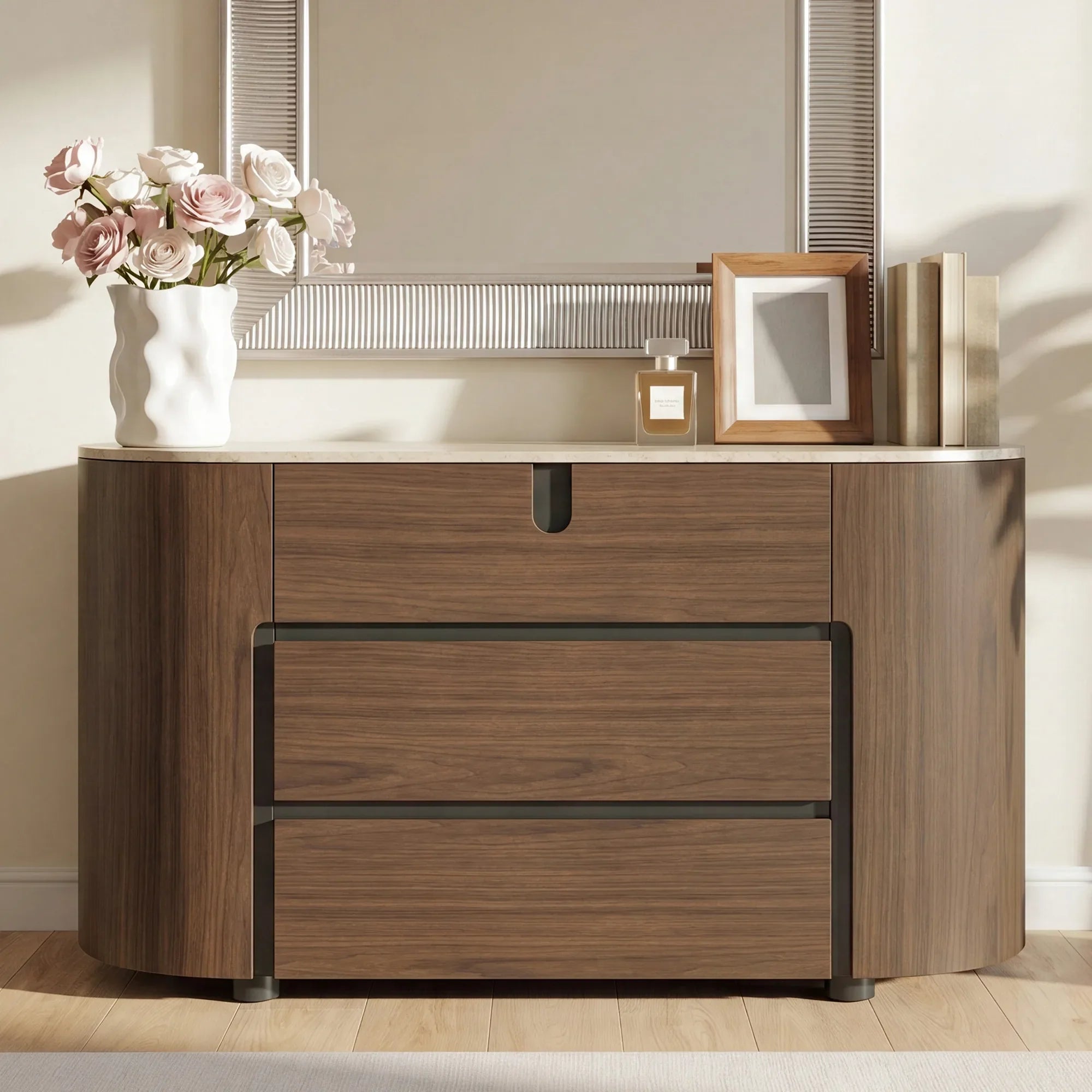 3-Drawer Dresser with Travertine Top in 48" Size