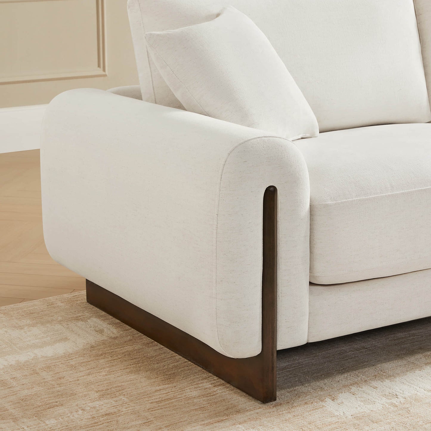 3-Seater Chenille Sofa with Birch Wood Base