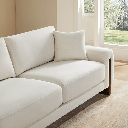3-Seater Chenille Sofa with Birch Wood Base