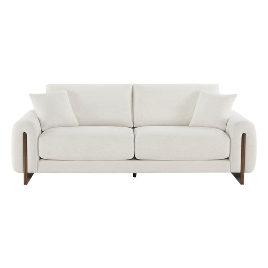 3-Seater Chenille Sofa with Birch Wood Base