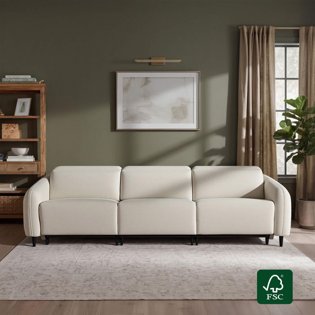 3-Seater Reclining Sofa with Soft Fabric and Power Headrest