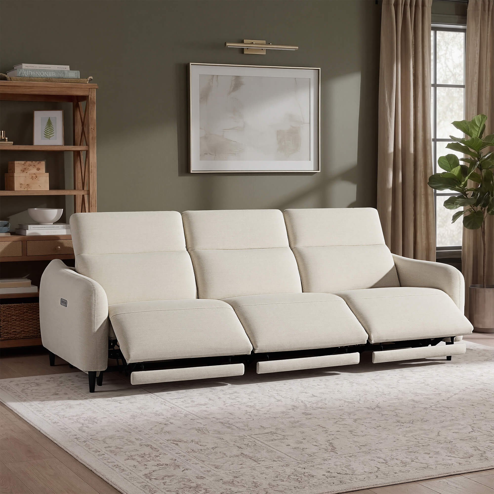 3-Seater Reclining Sofa with Soft Fabric and Power Headrest