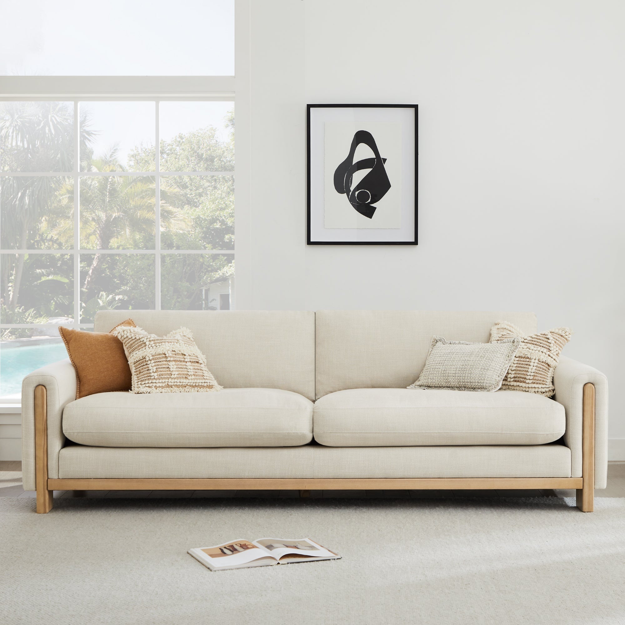 3-Seater Sofa in Performance Fabric with Ash Wood Base