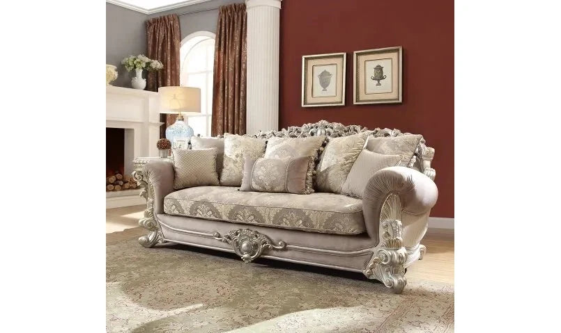 Fabric Sofa in Metallic Silver with Sleek Design