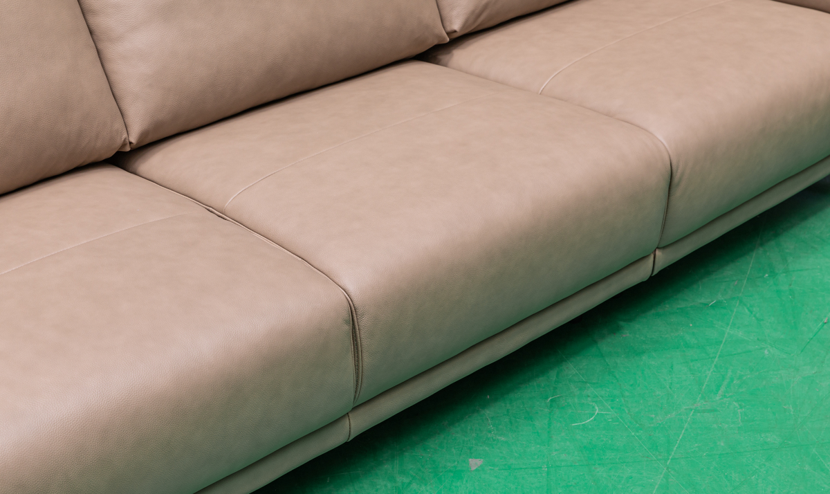 3-Seater Brown Leather Sofa with Attached Back Cushion