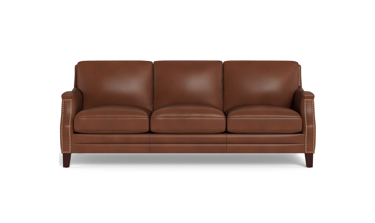 Camano 3 Seater 84" Leather Sofa With Nail-Head Finish