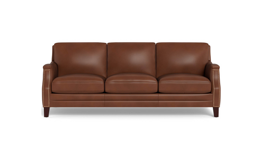 Camano 3 Seater 84" Leather Sofa With Nail-Head Finish