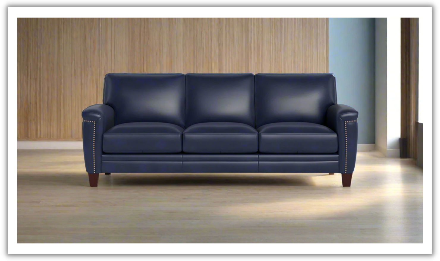 3-Seater Leather Sofa with Nail Head Trim Detail