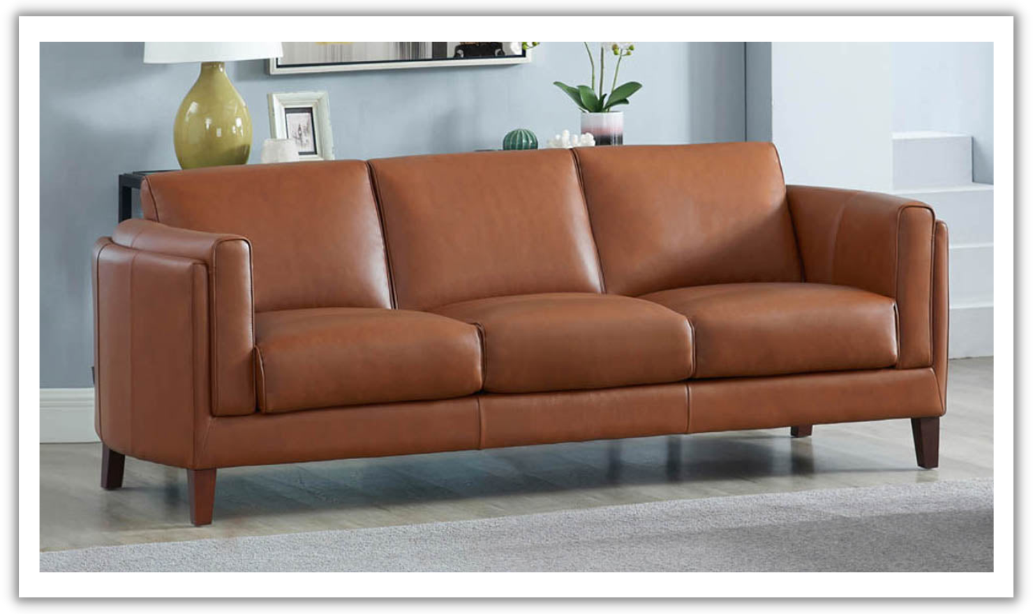 3-Seater Leather Sofa with Curved Armrest in Maui Design