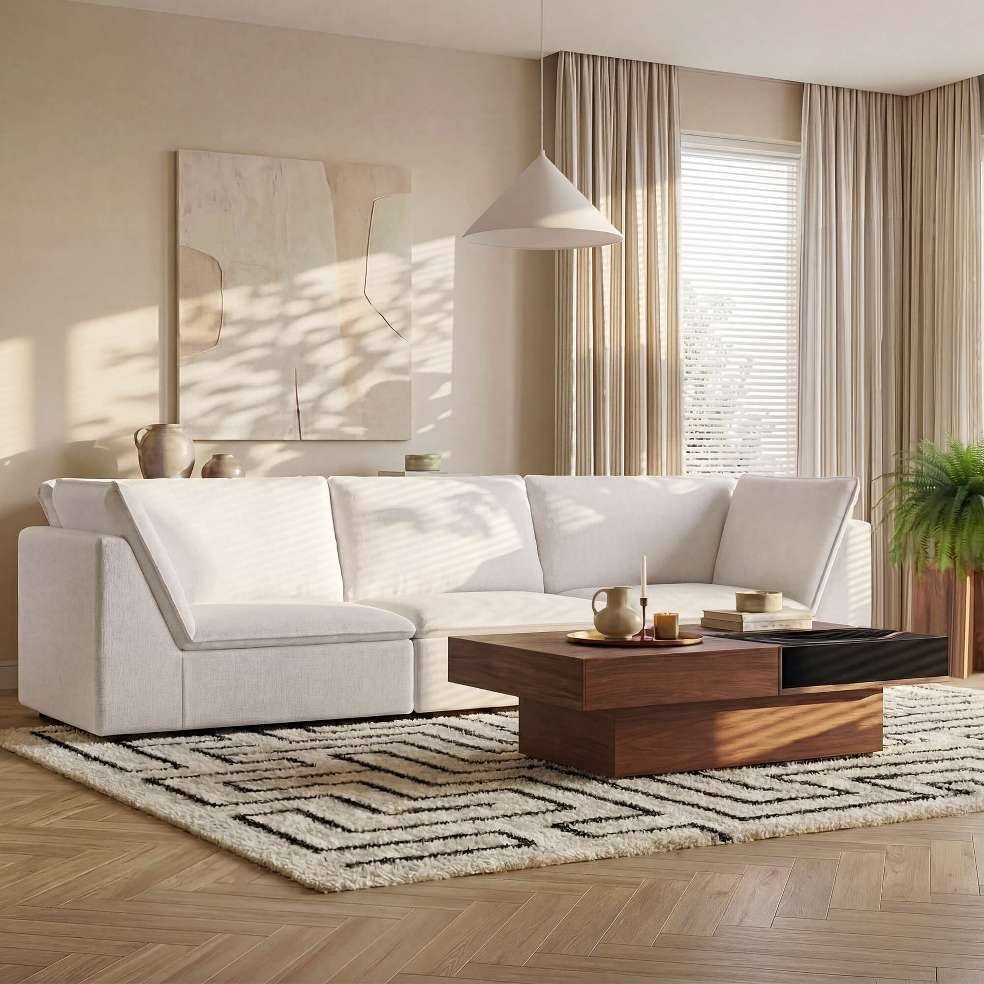 4-Seater Fabric Sofa with Flared Arms in Modern Design
