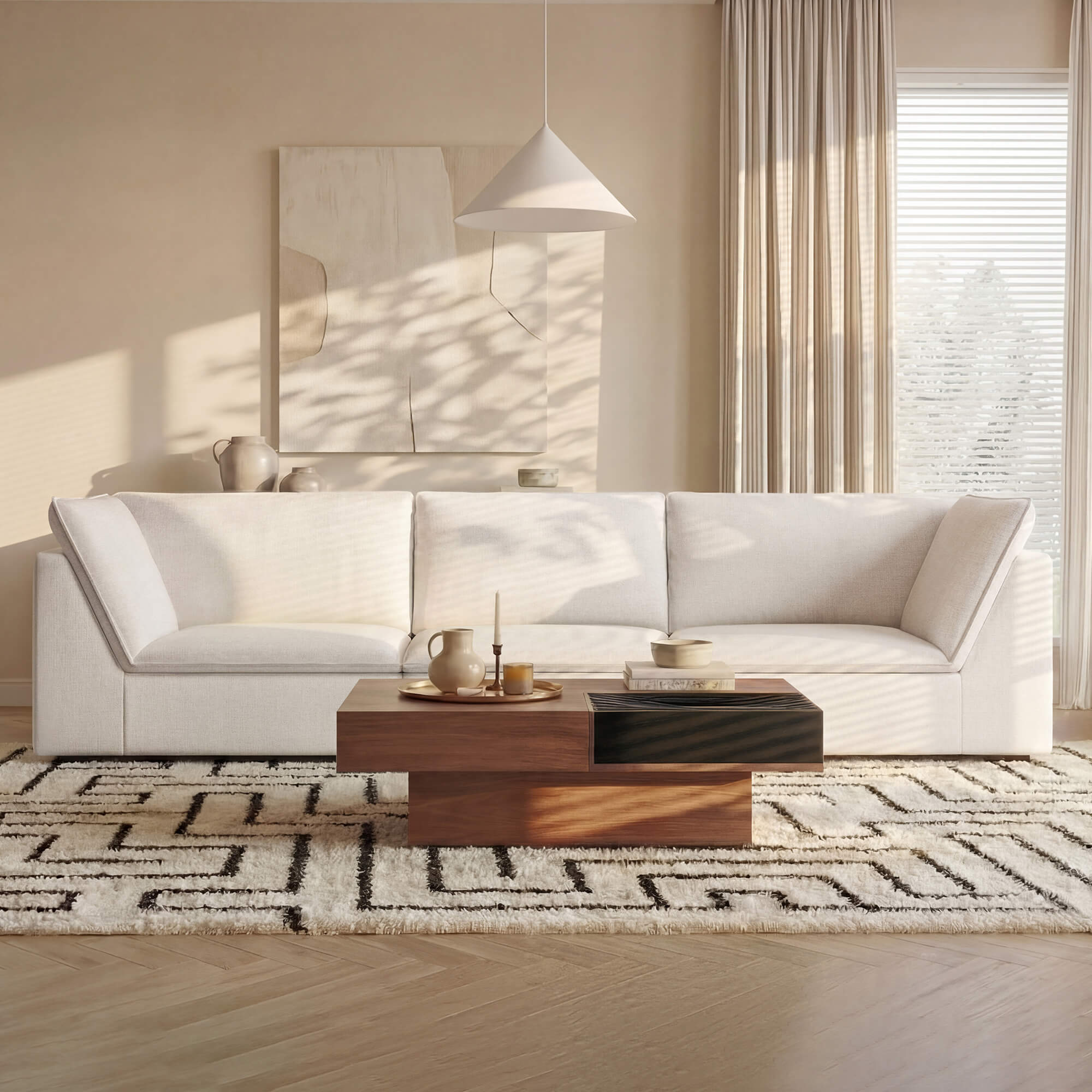 4-Seater Fabric Sofa with Flared Arms in Modern Design