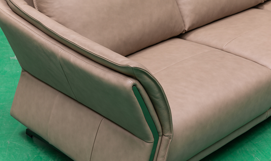 3-Seater Brown Leather Sofa with Attached Back Cushion