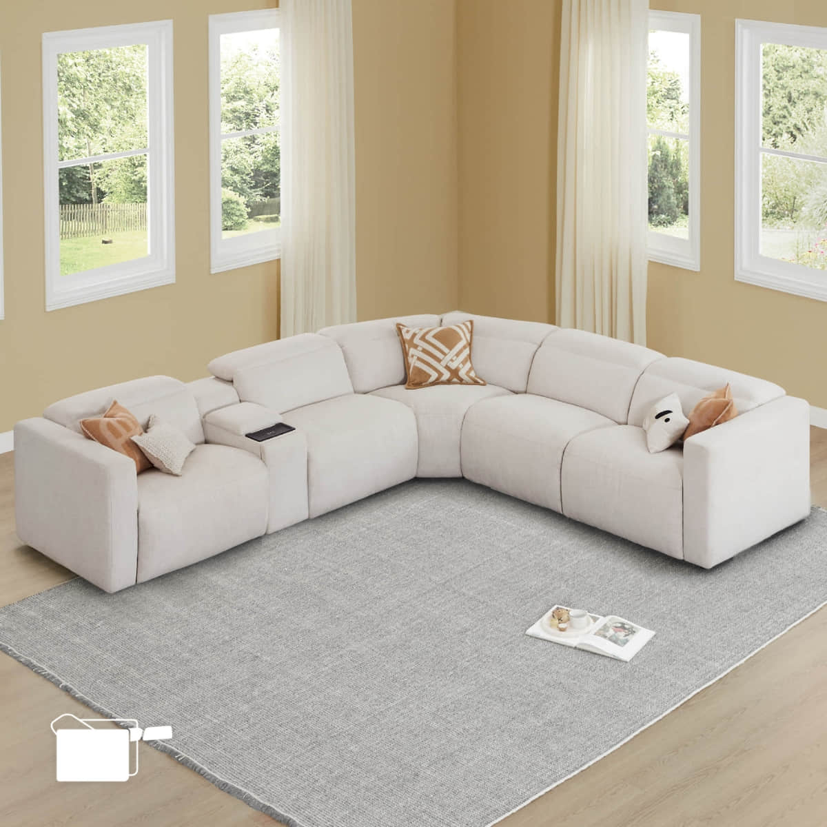 5-Seat Wall-Hugger Reclining Sectional Sofa with Power Headrest