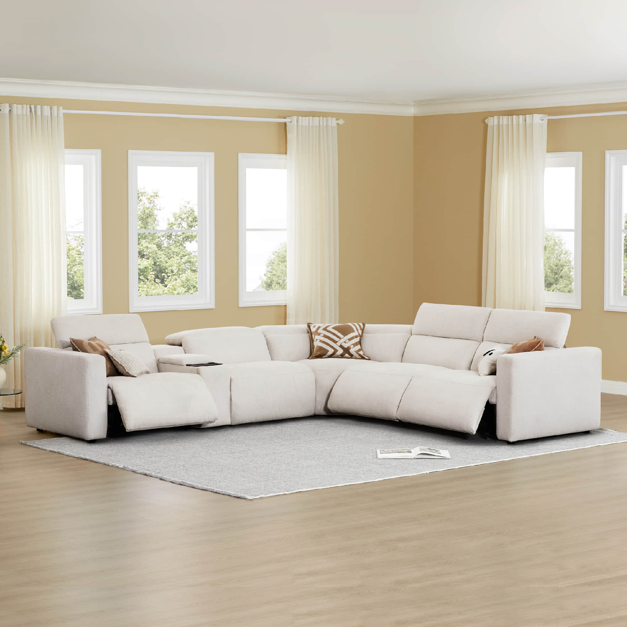 5-Seat Wall-Hugger Reclining Sectional Sofa with Power Headrest