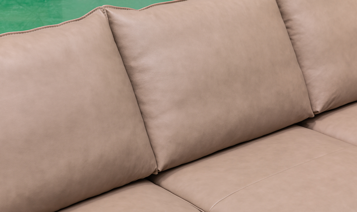 3-Seater Brown Leather Sofa with Attached Back Cushion