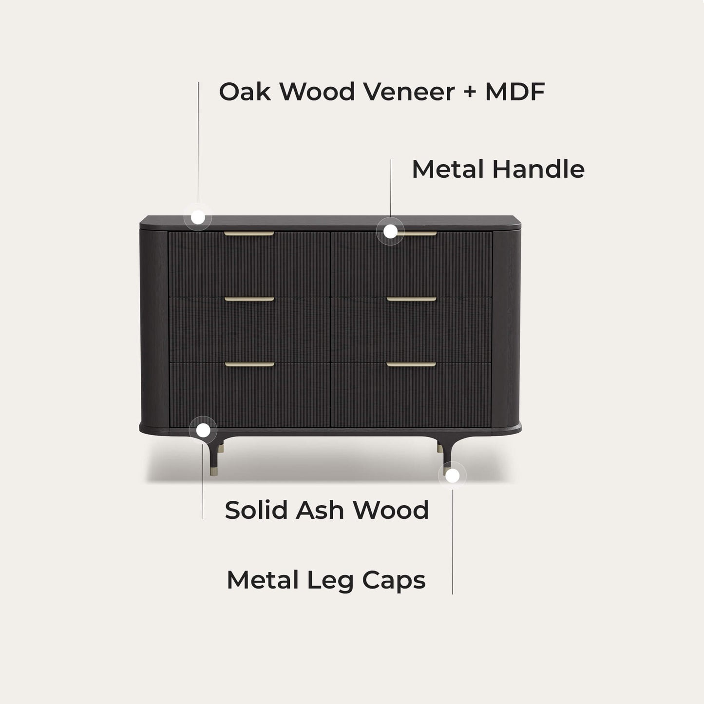 6-Drawer Dresser in 47" Oak with Sleek Design