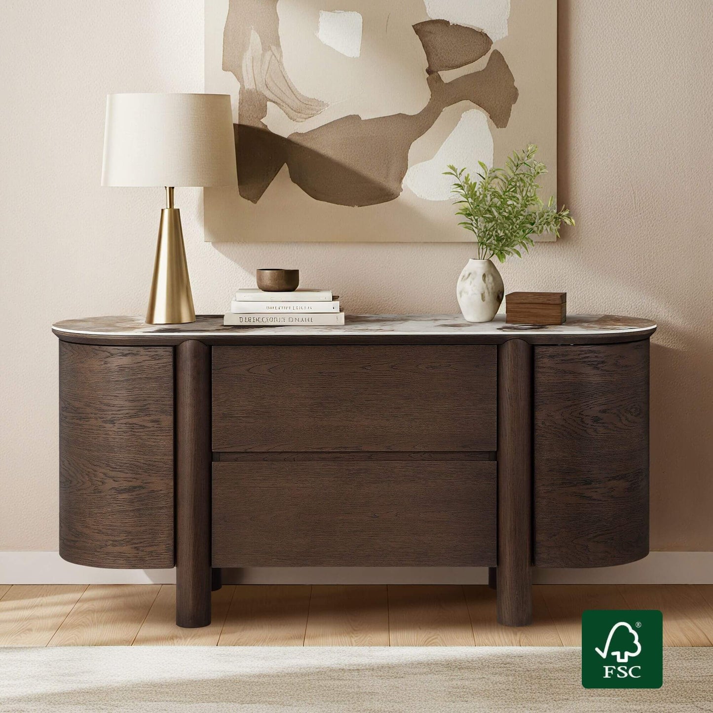 63" Barry Mid-Century Sideboard with Sintered Stone Top