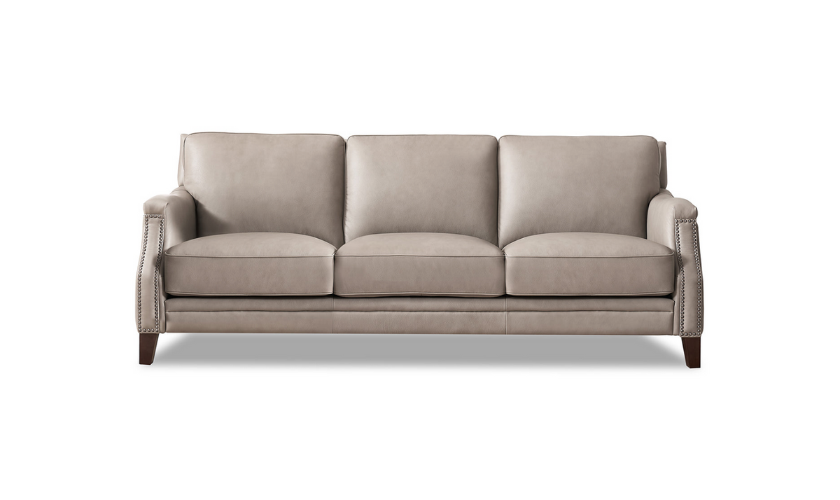 Camano 3 Seater 84" Leather Sofa With Nail-Head Finish
