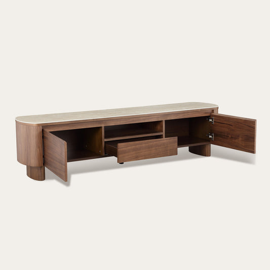 71" Chad Classic Open Shelf Functional TV Stand with Travertine