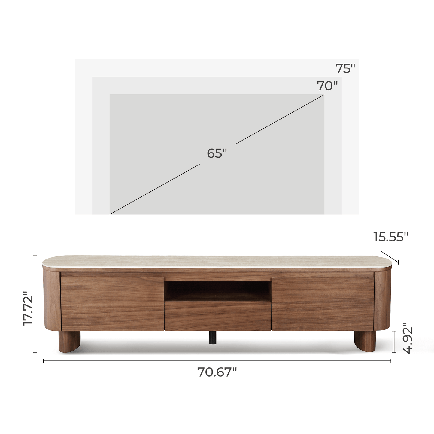 71" Chad Classic Open Shelf Functional TV Stand with Travertine