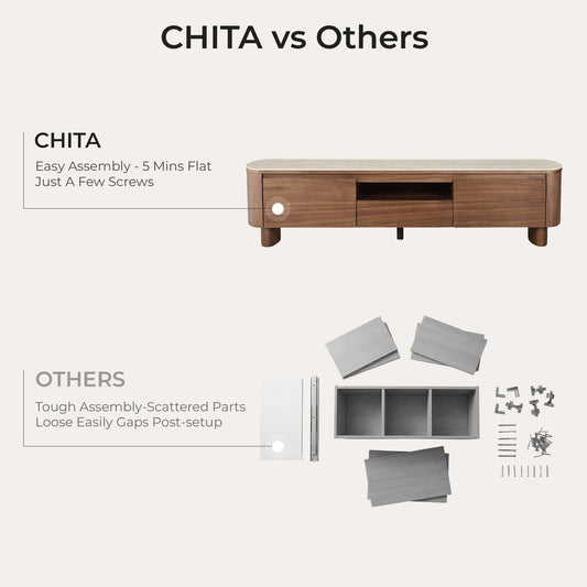 71" Chad Classic Open Shelf Functional TV Stand with Travertine