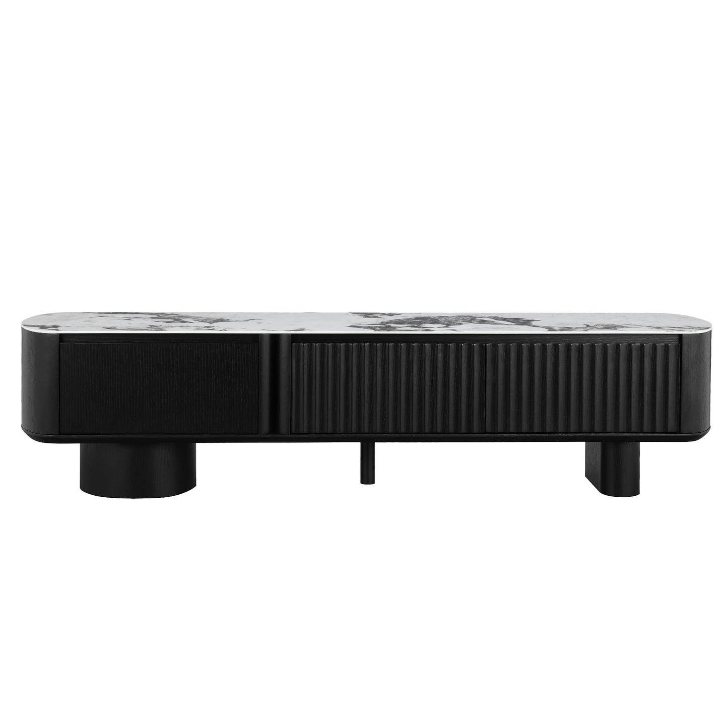 71" Rex Curved Fluted Wooden TV Stand with Drawer