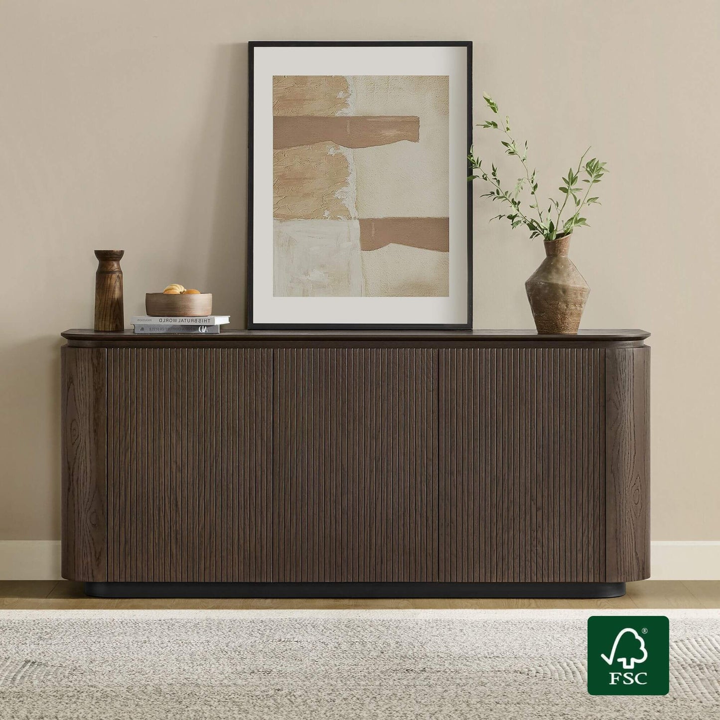 71" Rounded Corner Sideboard Buffet with Double Doors