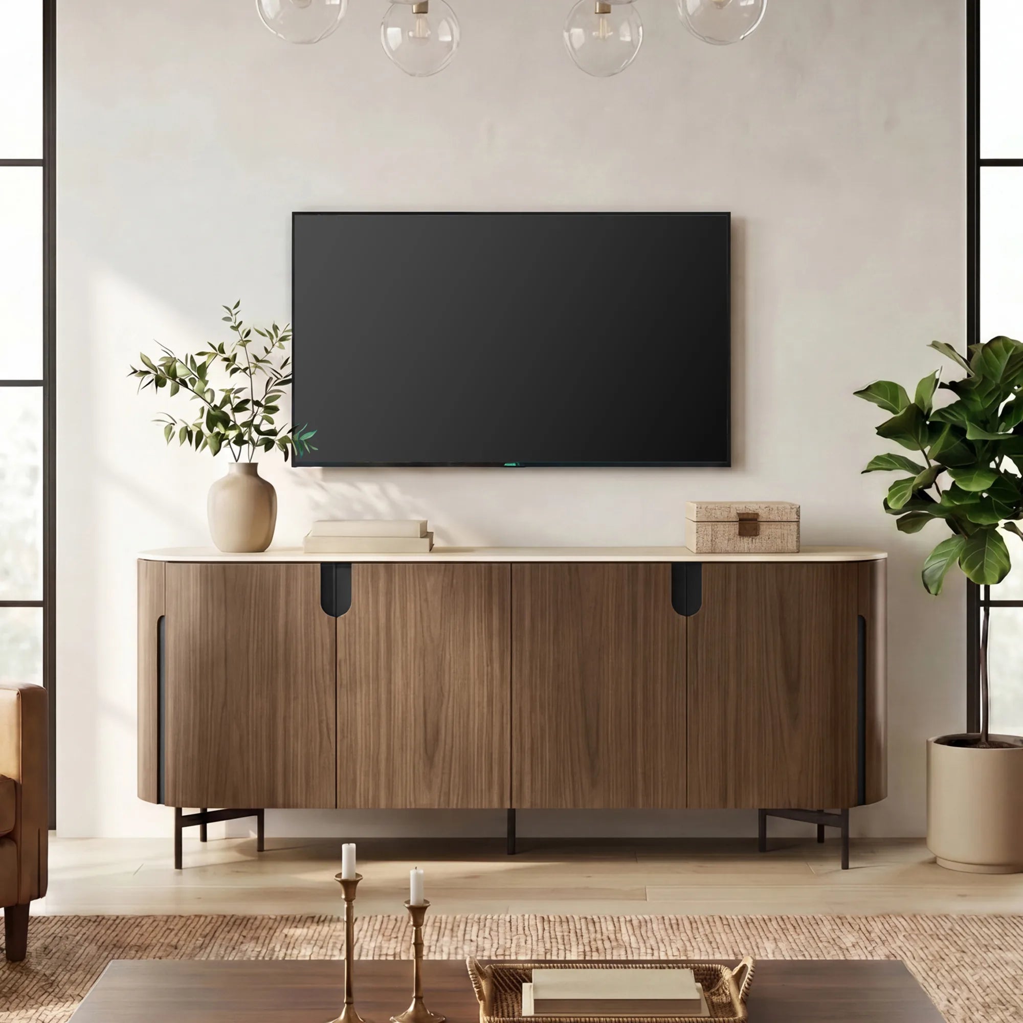 79" Blake Travertine Top Sideboard with 4 Doors