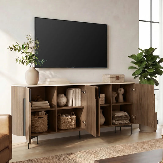 79" Blake Travertine Top Sideboard with 4 Doors