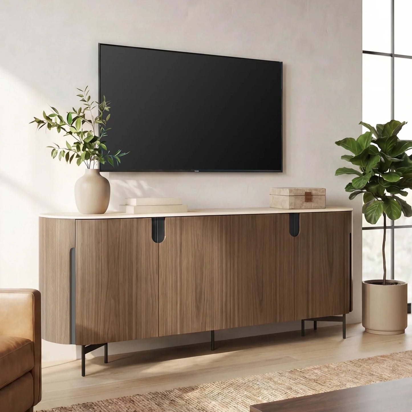79" Blake Travertine Top Sideboard with 4 Doors