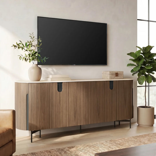 79" Blake Travertine Top Sideboard with 4 Doors