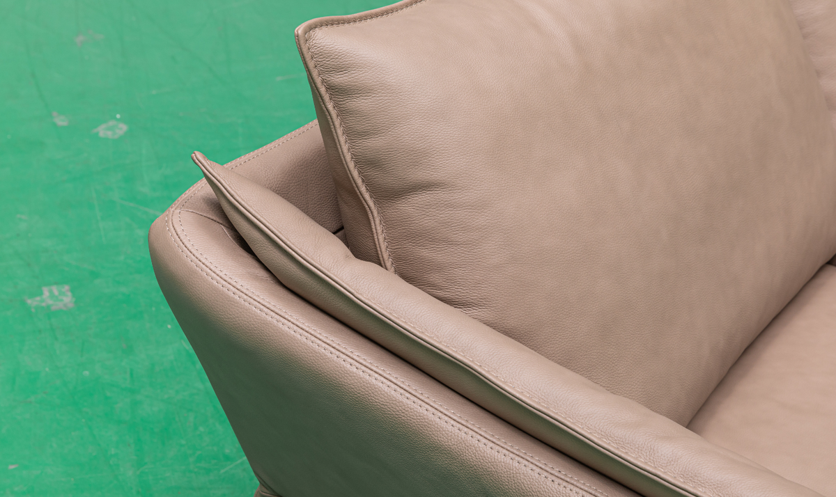 3-Seater Brown Leather Sofa with Attached Back Cushion