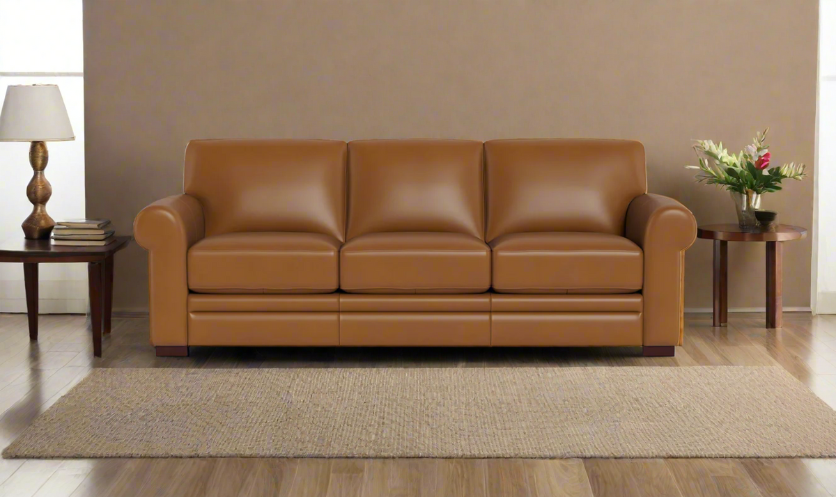 3-Seater Sofa in Waxy Pull-Up Leather with Classic Design