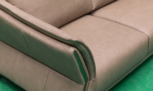 3-Seater Brown Leather Sofa with Attached Back Cushion