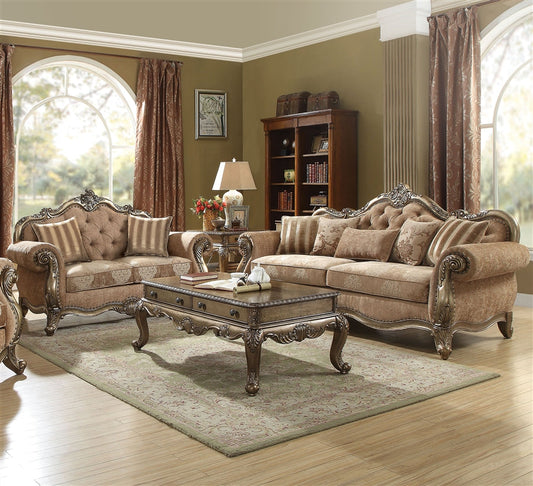 Tufted Fabric Sofa in Brown with Elegant Curved Arms