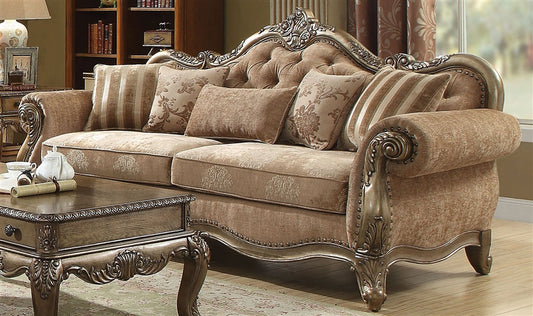 Tufted Fabric Sofa in Brown with Elegant Curved Arms