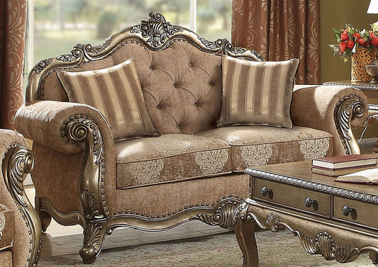 Tufted Fabric Sofa in Brown with Elegant Curved Arms