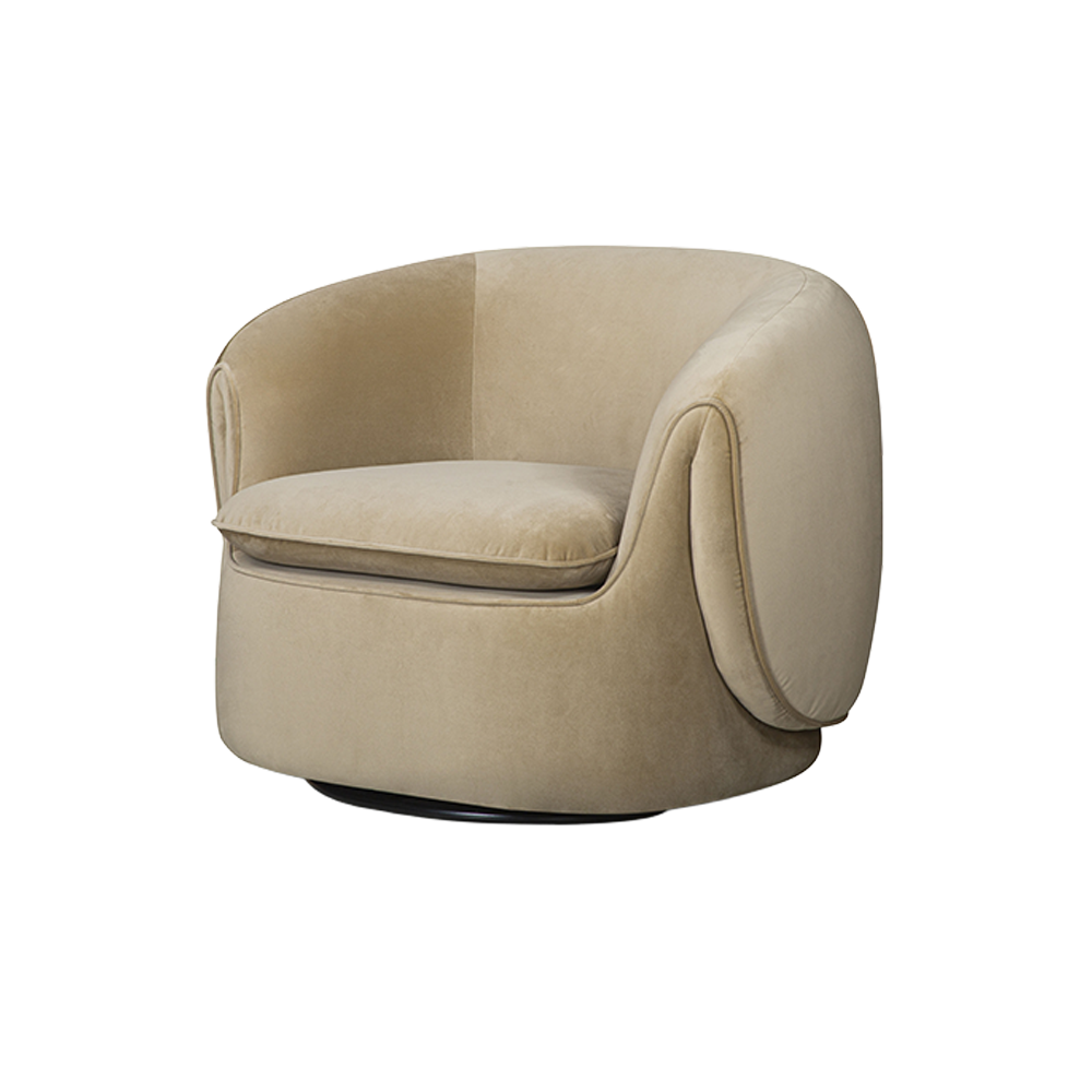 Lounge Chair in Camel Velvet with Curved Back Design