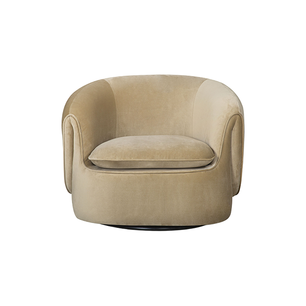 Lounge Chair in Camel Velvet with Curved Back Design