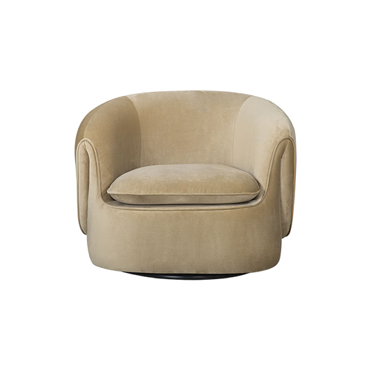 Lounge Chair in Camel Velvet with Curved Back Design