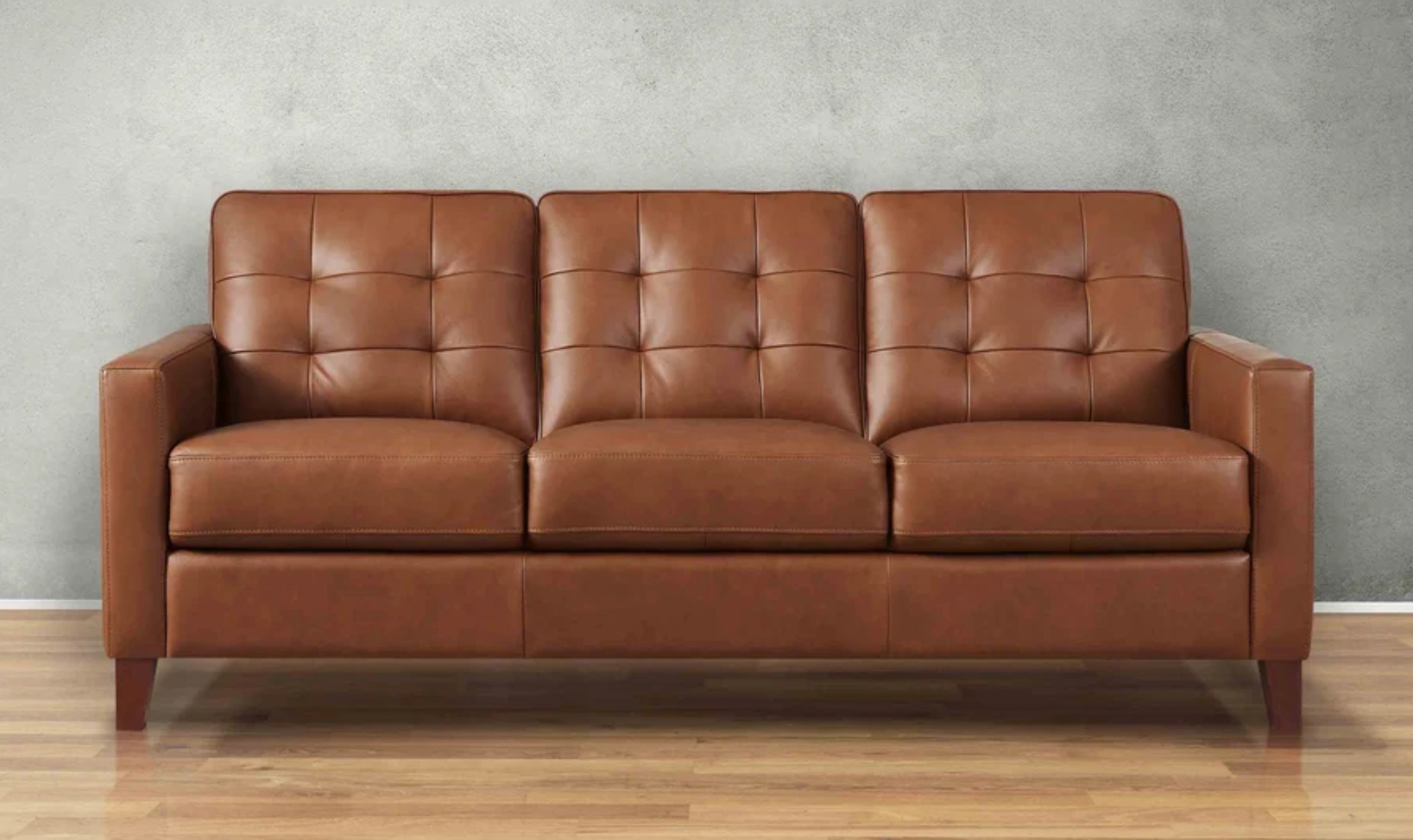 3-Seater Leather Sofa With Track Arms in Classic Brown