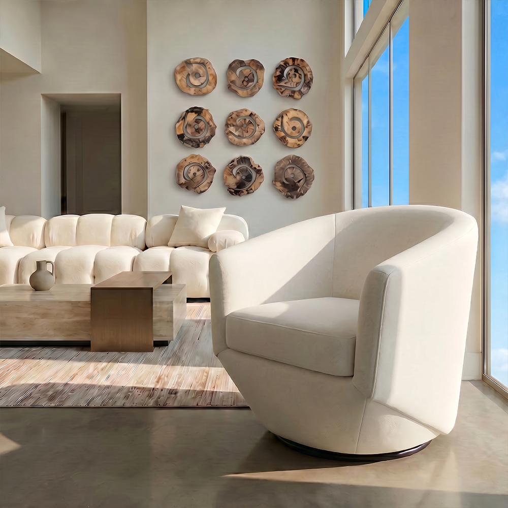 Lounge Chair in Off White with Curved Back Design