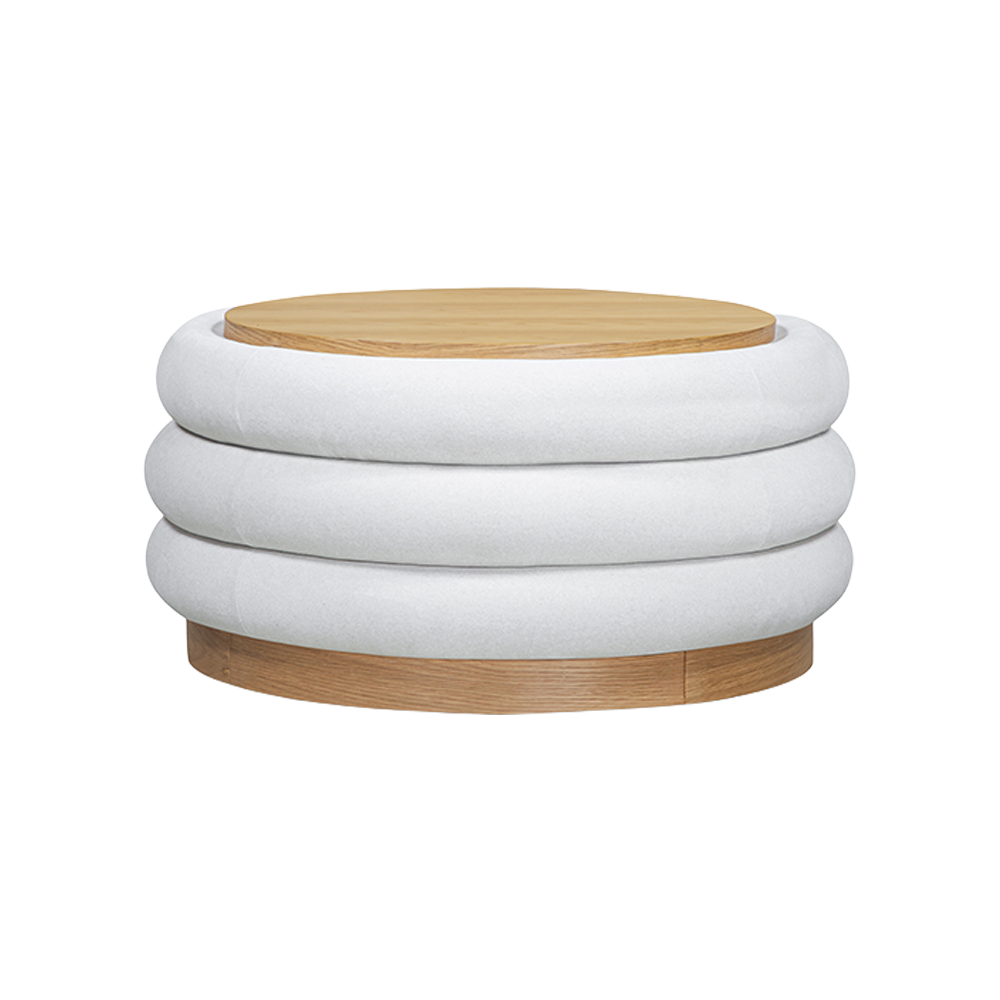 Storage Ottoman in Beige Fabric with Stylish Design