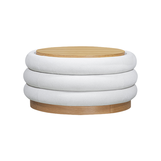 Storage Ottoman in Beige Fabric with Stylish Design