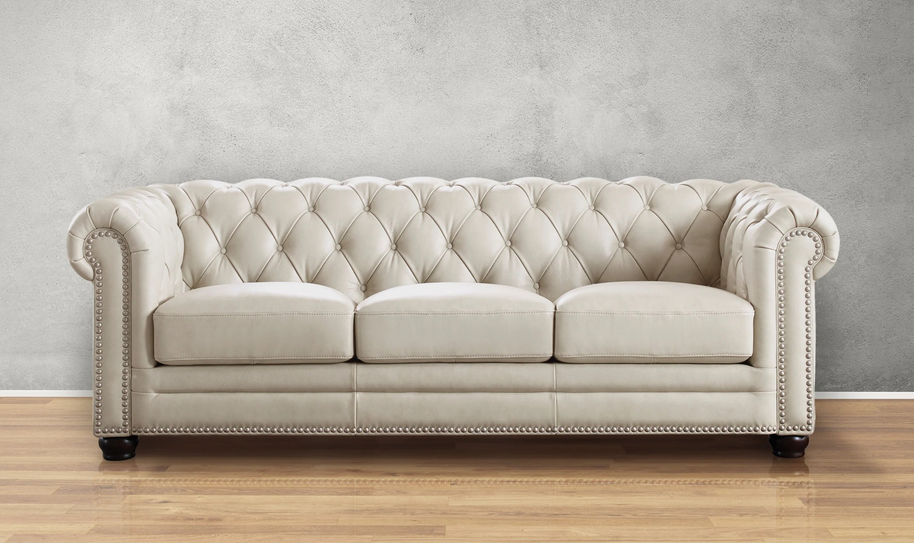 3-Seater Leather Sofa with Rolled Arms in Classic Brown