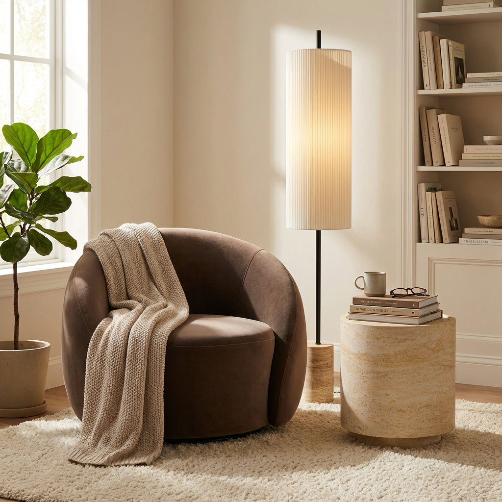 Lounge Chair in Dark Brown with Curved Back Design